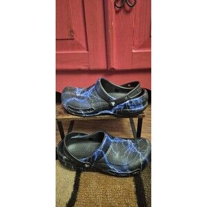 CROCS Graphic Bistro Work Clogs Women 12 Men 10 Black Blue Lightening 204044 EUC